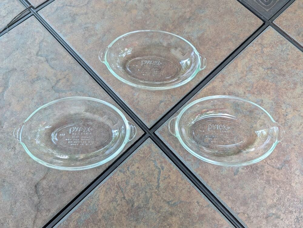 3 Pyrex 328 Corning 1 Cup Au Gratin Casserole Bowls Oval Dish Glass Tab Handles